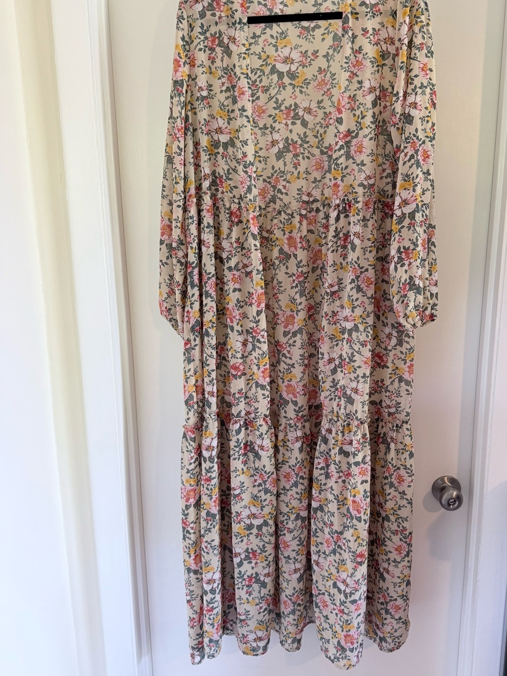 wild fable Cream Floral Maxi Duster with Pink & Yellow Blooms